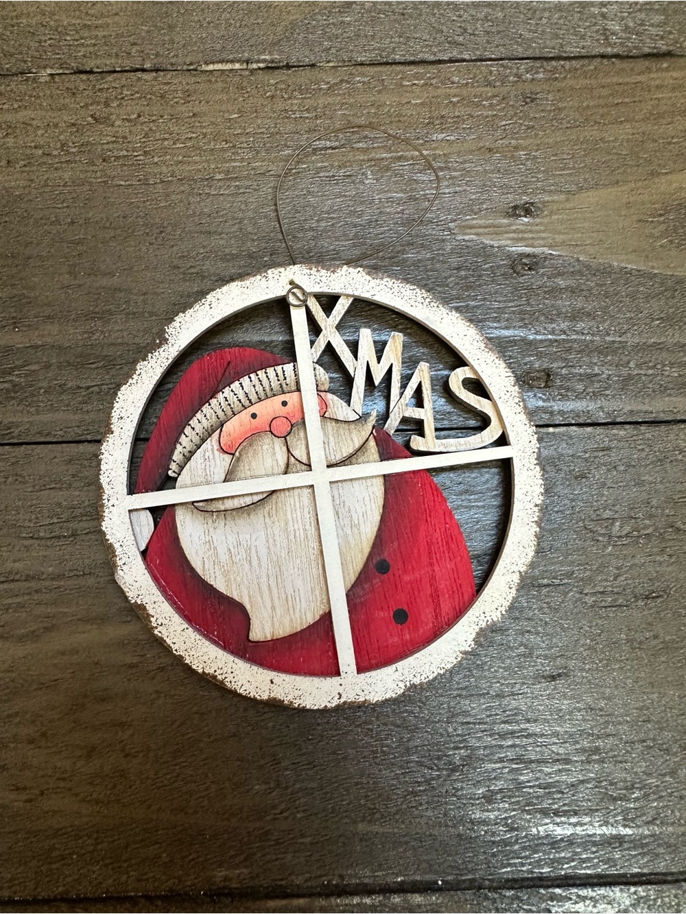 Rustic Red Santa 'XMAS' Hanging Ornament - Holiday Home Decor